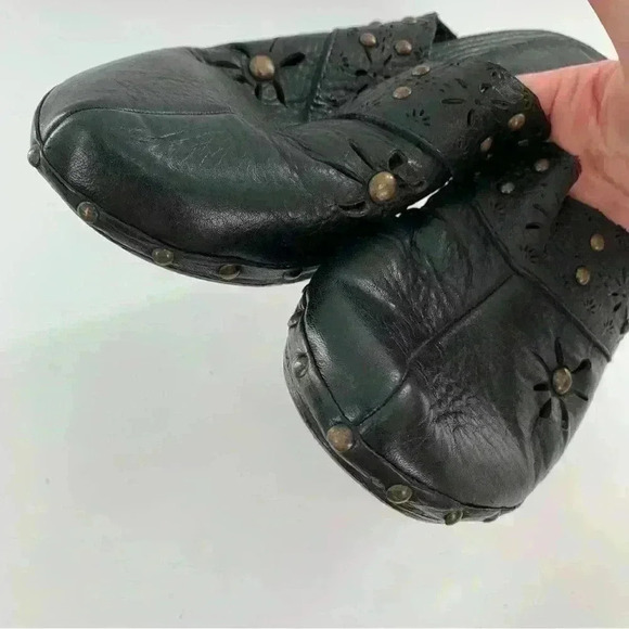 Pesaro womens clogs size 7 black leather studded floral slip on chunky mules - Picture 12 of 13